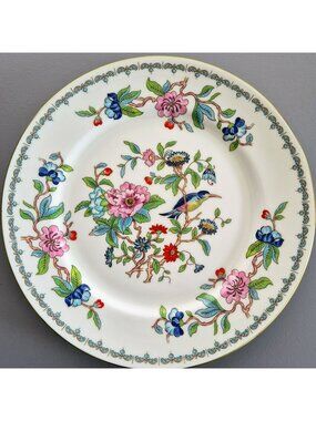 Aynsley Pembroke Salad Plate, Bird & Floral Center, Gold Trim, Elegant Colorful